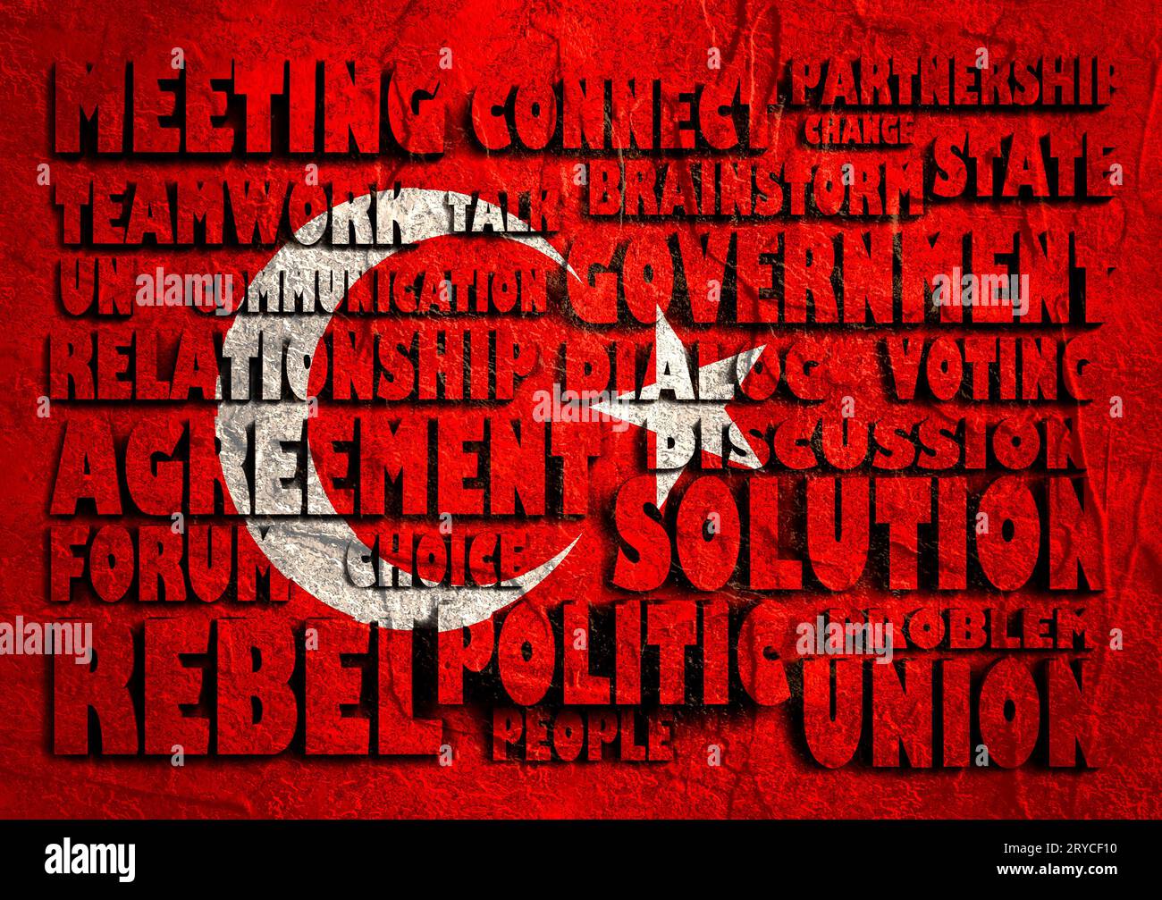 Politico nuvola di parole sulla Turchia bandiera nazionale Foto Stock