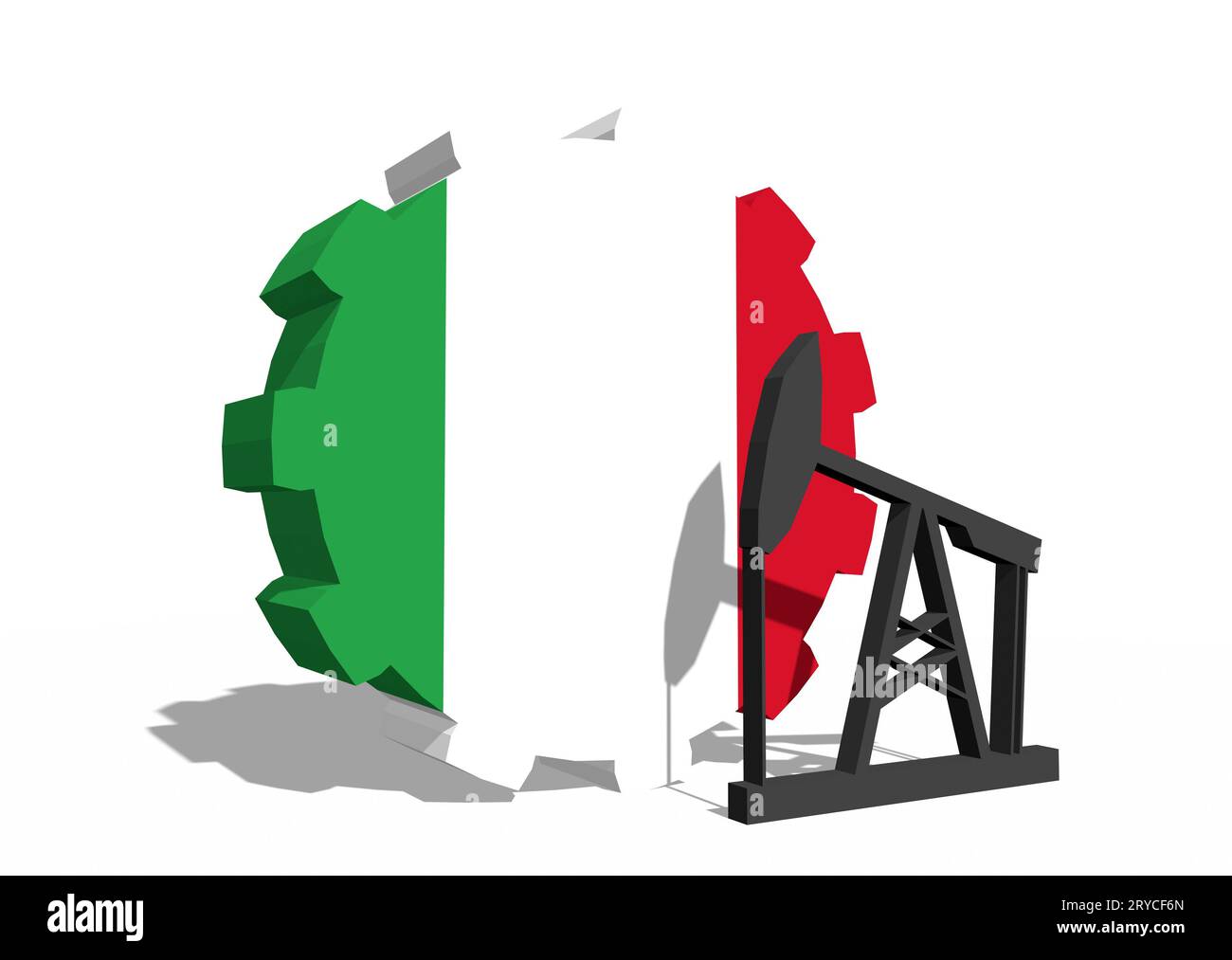 Ingranaggio con pompa dell'olio stampigliato dalla bandiera italiana Foto Stock