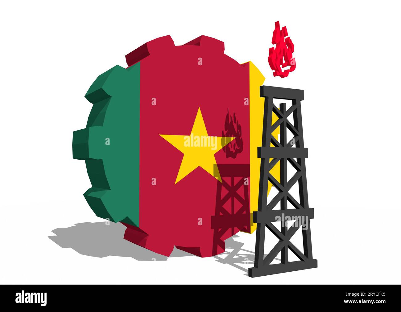 Outfit con icona semplice della piattaforma a gas, impreziosita dalla bandiera camerunese Foto Stock