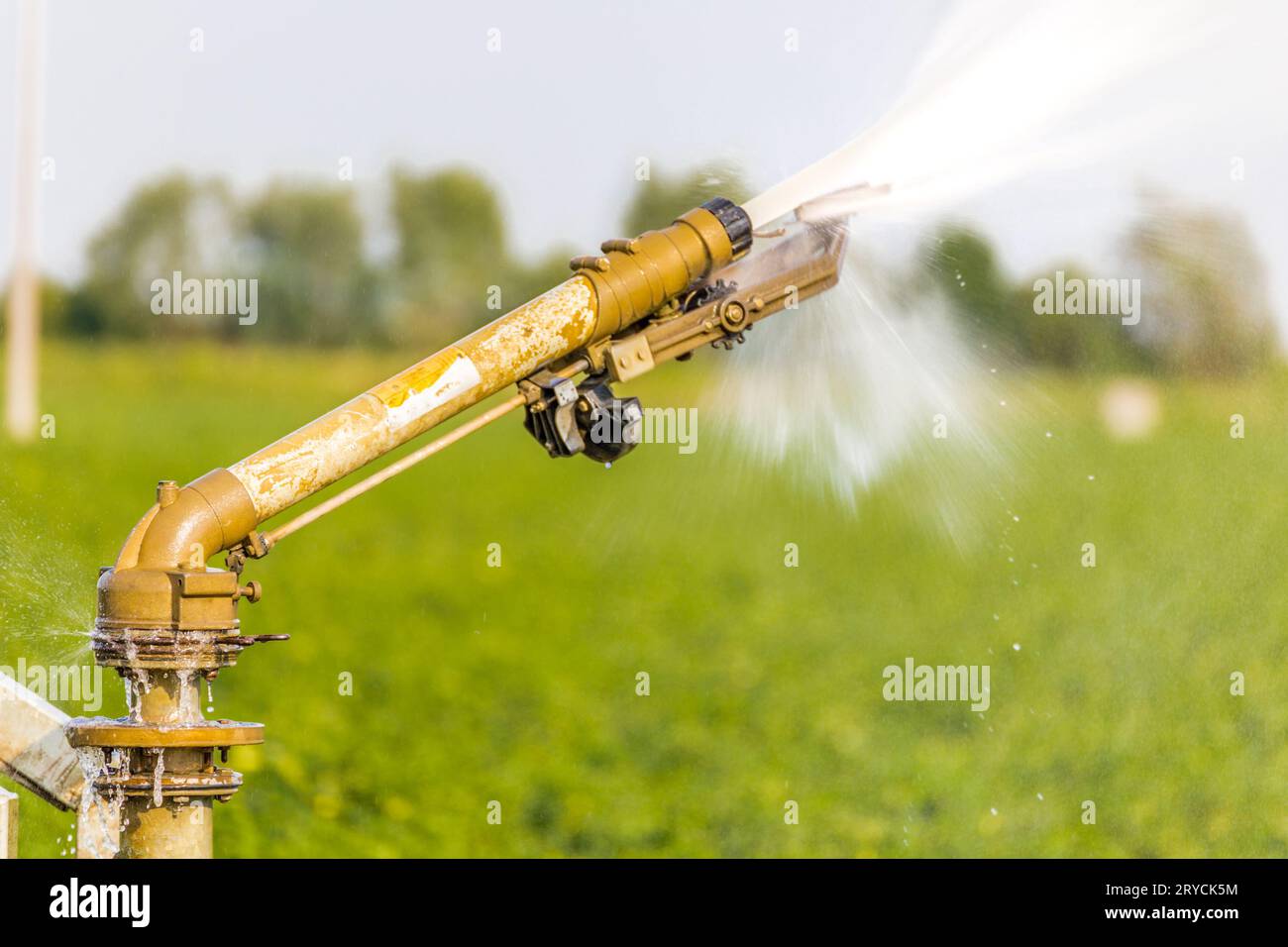 L'irrigatore irriga i campi Foto Stock