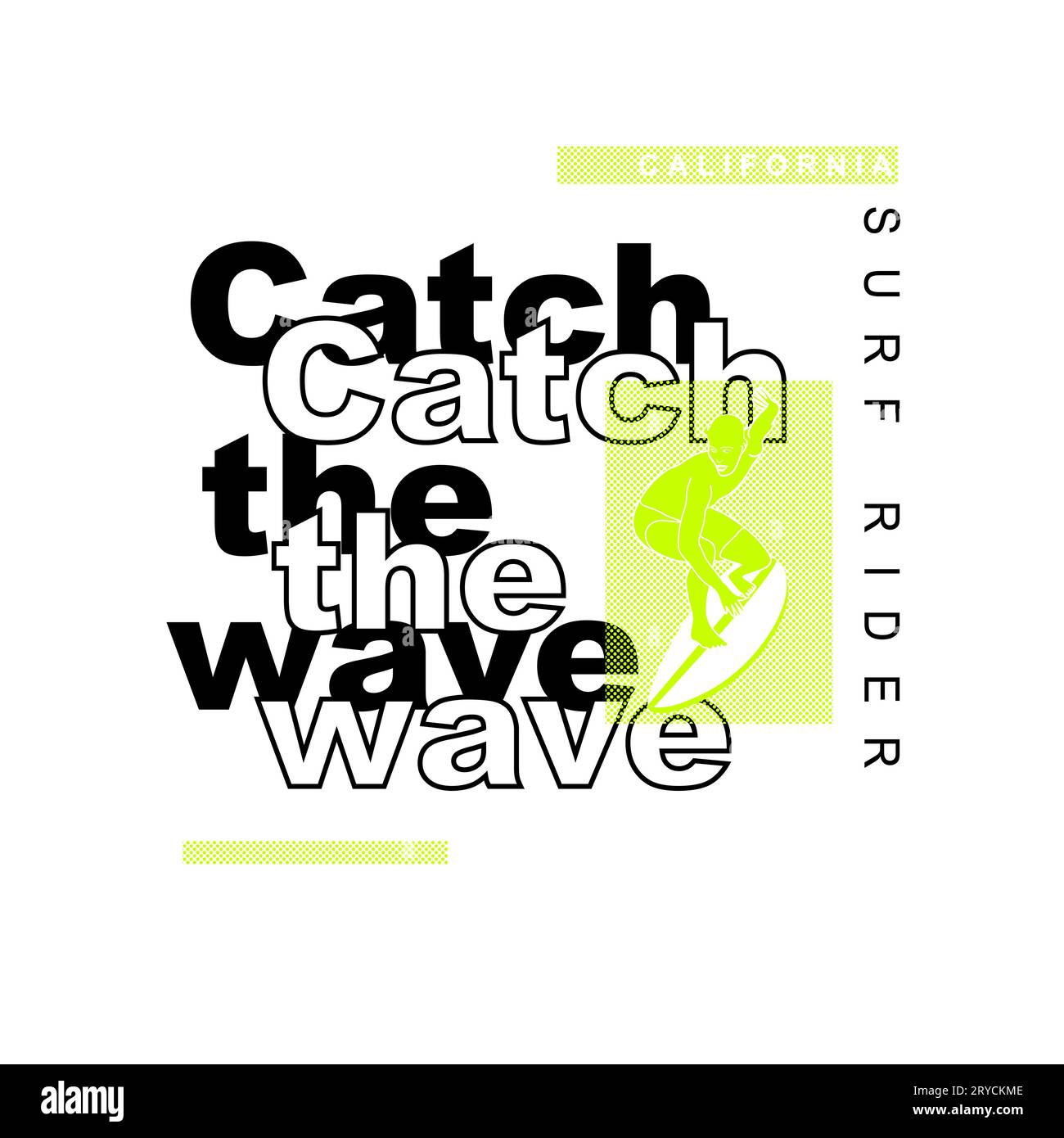Cattura le onde Tipografia Surf Rider Neon grafica a tema surf per T-shirt Stampa grafica Design Vector Illustrazione Vettoriale