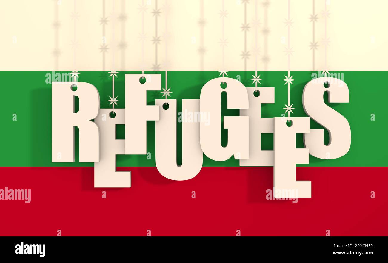 I rifugiati testo sospeso dal filo spinato Foto Stock