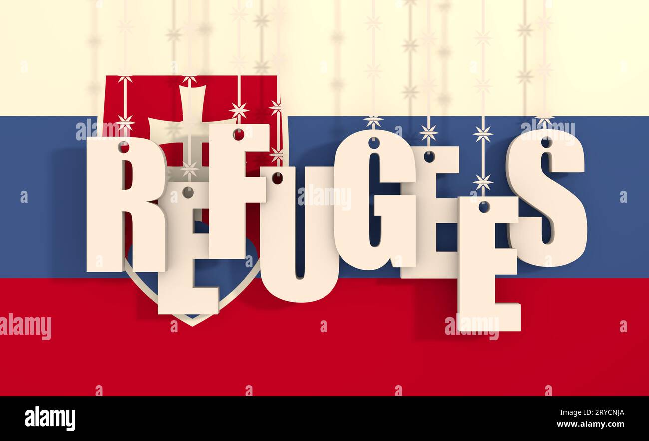 I rifugiati testo sospeso dal filo spinato Foto Stock