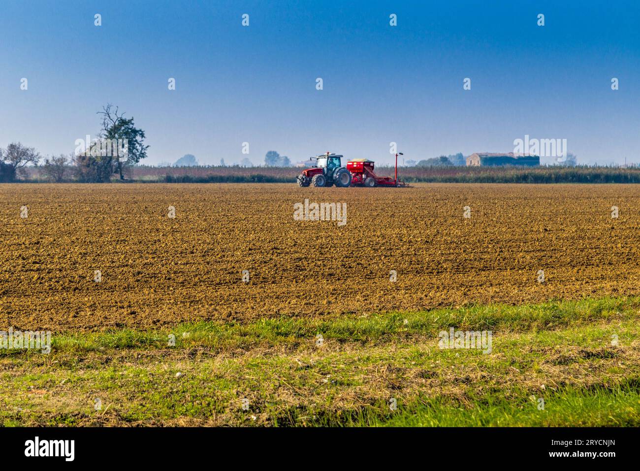 Il trattore arare un campo Foto Stock