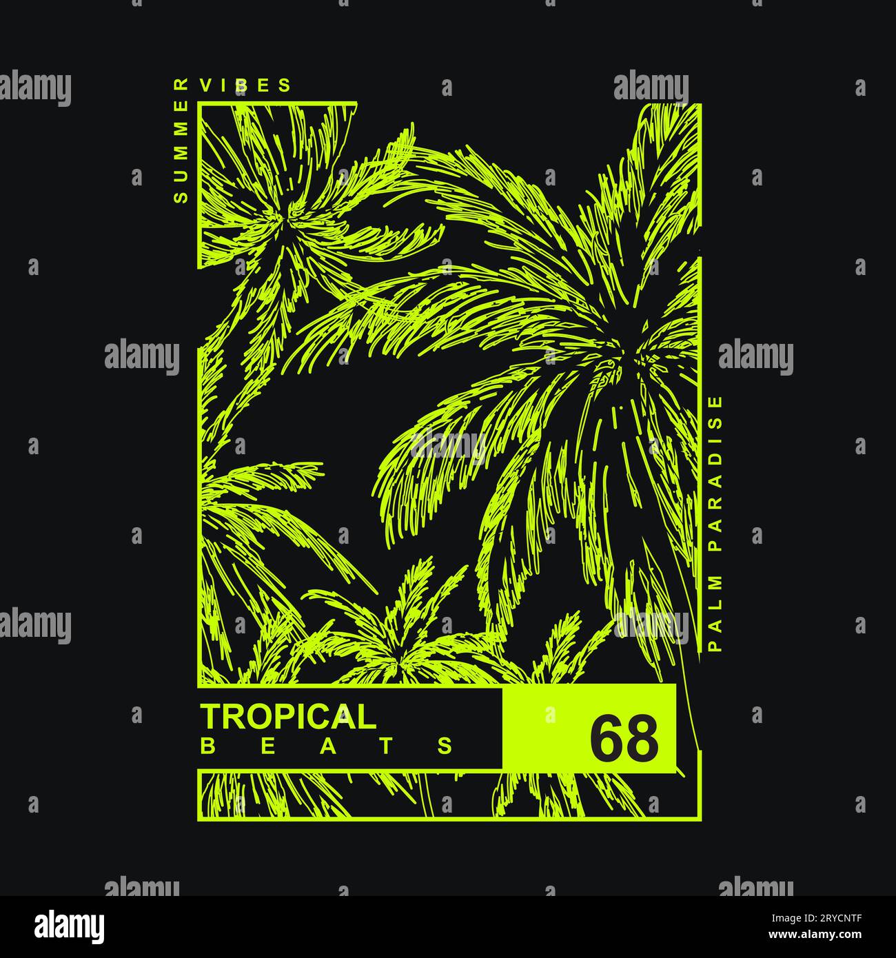 Tropical Beats Palm Tree Summer Graphic Neon Outline Summer Vibes grafica per T-shirt Stampa grafica Design Vector Illustrazione Vettoriale