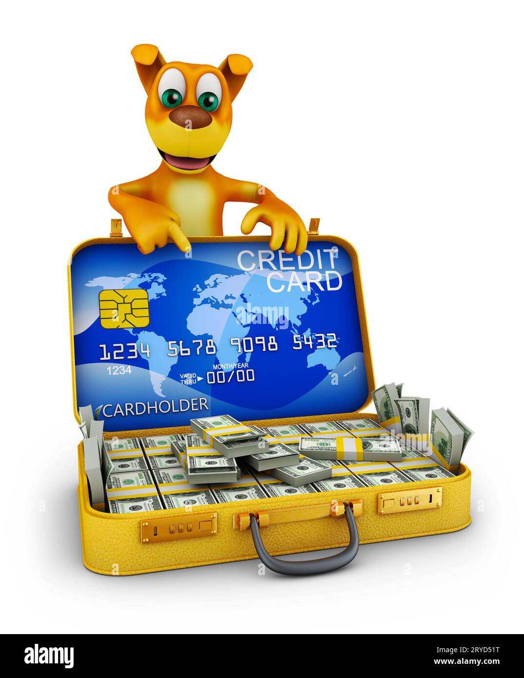 Cane e valigia Foto Stock