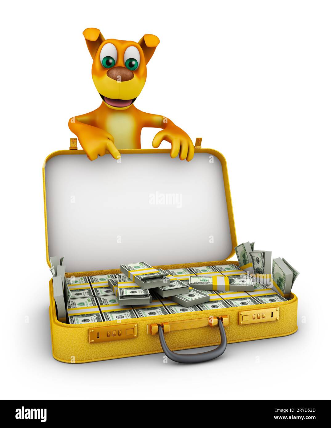 Cane e valigia Foto Stock