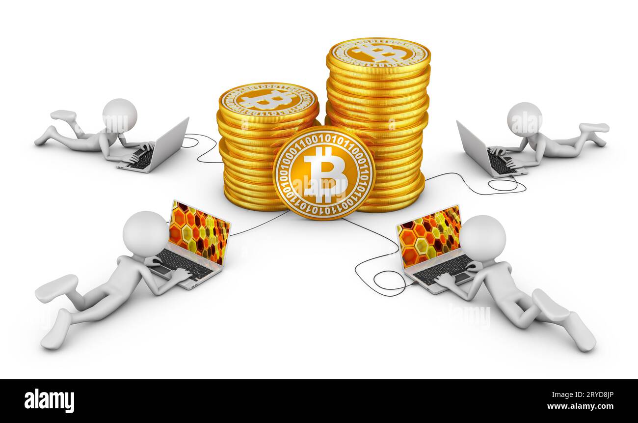 Uomini intorno ai Bitcoin Foto Stock