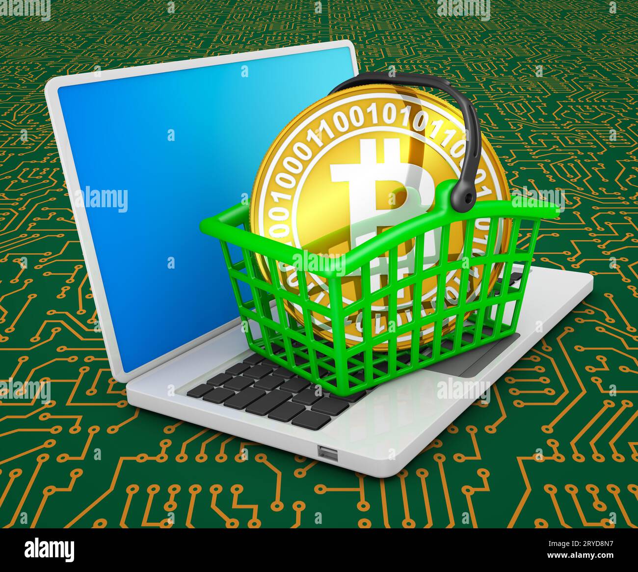 Bitcoin nel carrello sul portatile Foto Stock