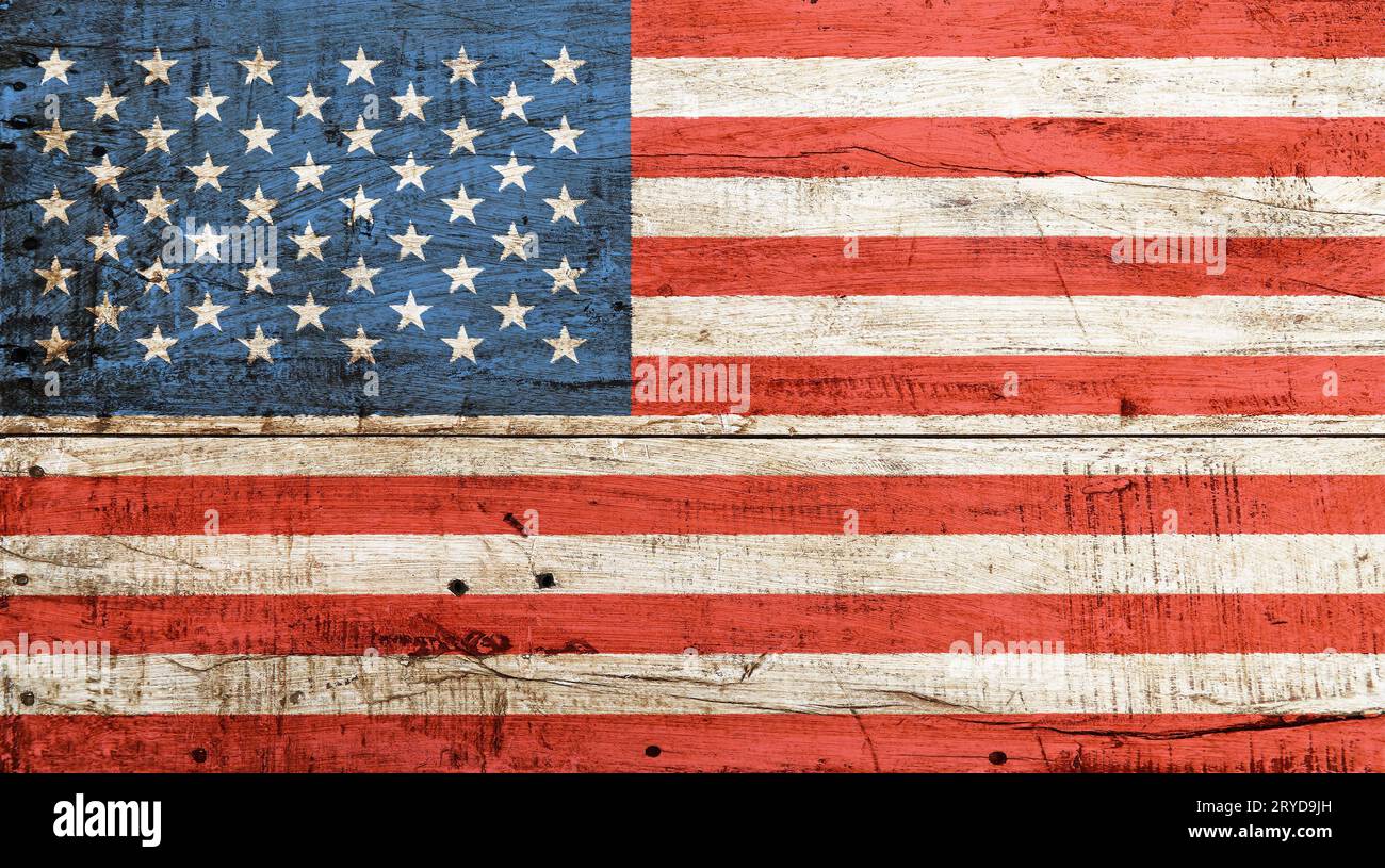 Vecchio vintage ci americana bandiera sul legno bianco Foto Stock
