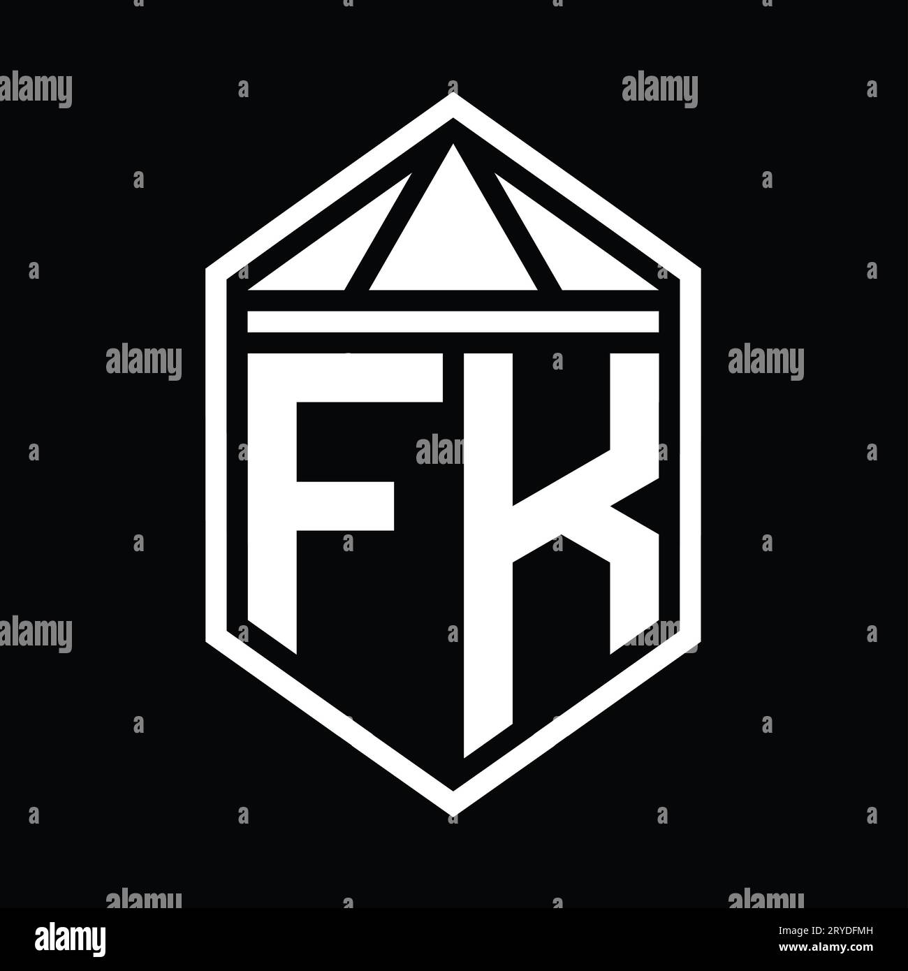 Lettera FK monogramma con logo forma semplice con schermatura esagonale con corona triangolare modello di design isolato Foto Stock