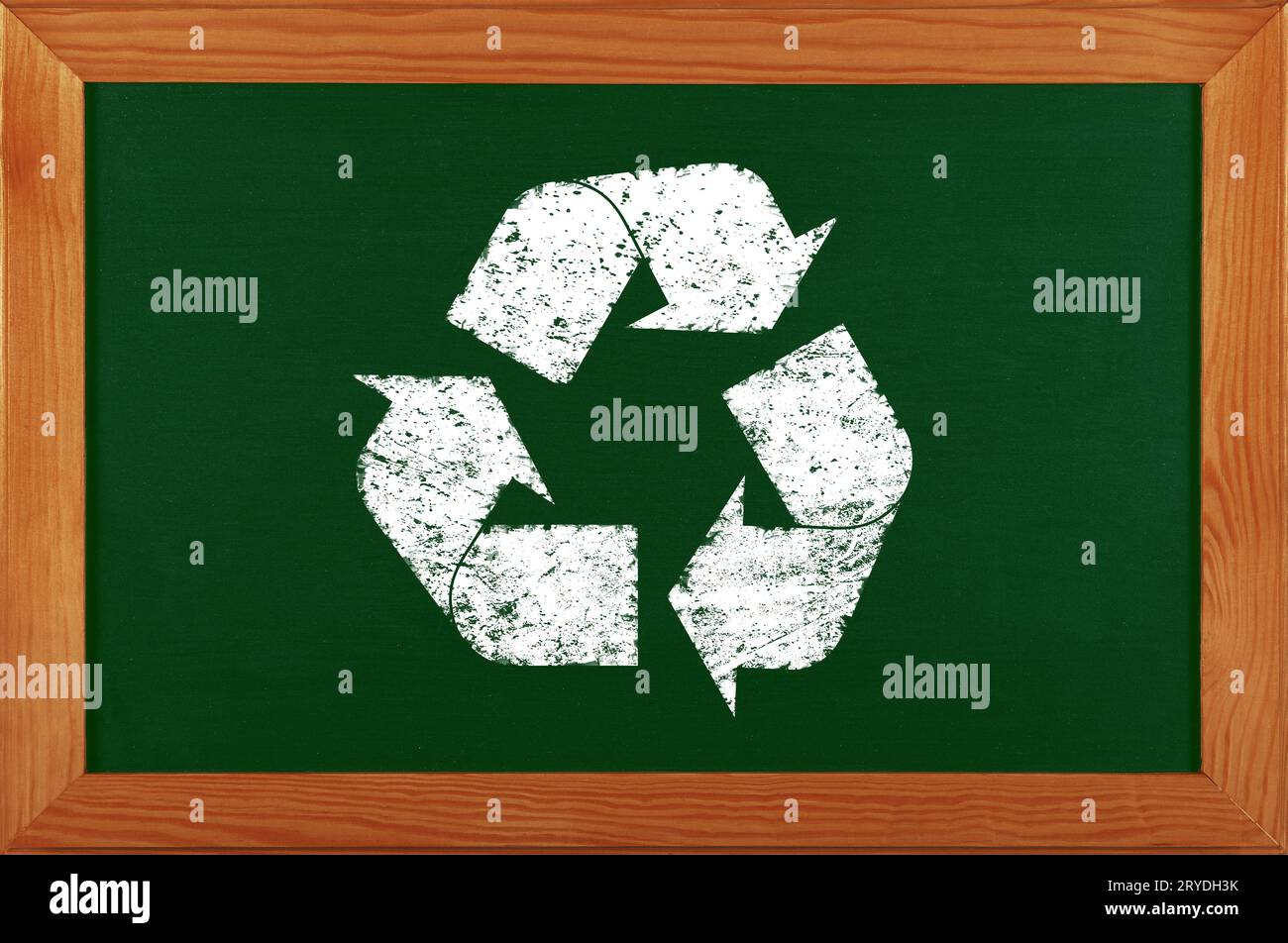 Lavagna verde con icona del logo del riciclo del gesso Foto Stock