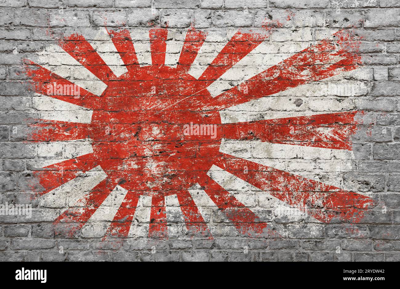 Bandiera del Giappone dipinta su un muro di mattoni Foto Stock