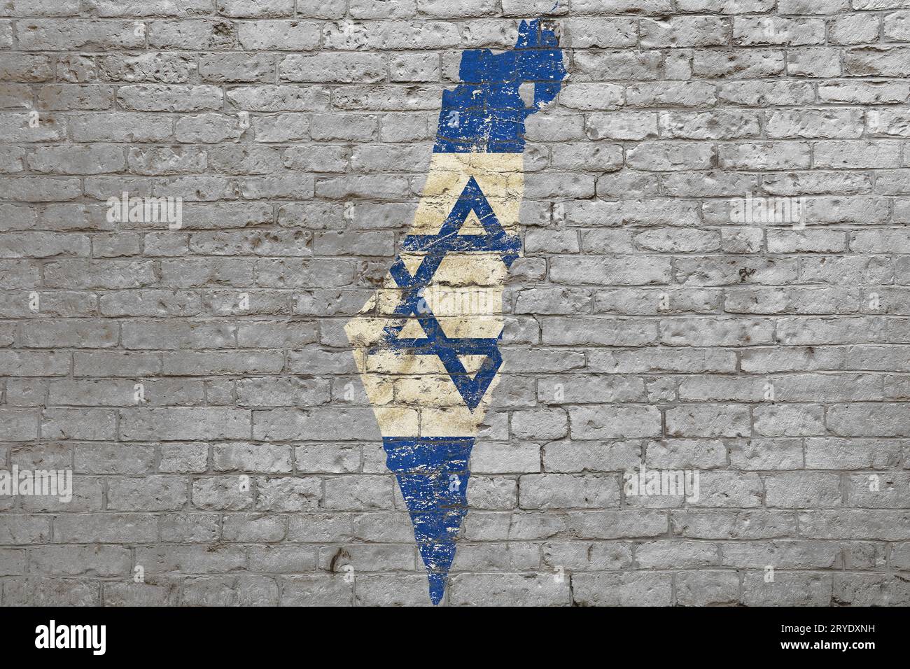 Mappa delle bandiere di Israele dipinta su un muro di mattoni Foto Stock