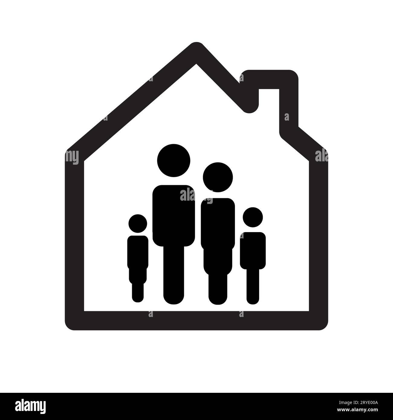 Icona casa con famiglia dentro. Soggiorno a casa. Quarantena o raccomandazione del virus COVID-19 da coronavirus Foto Stock