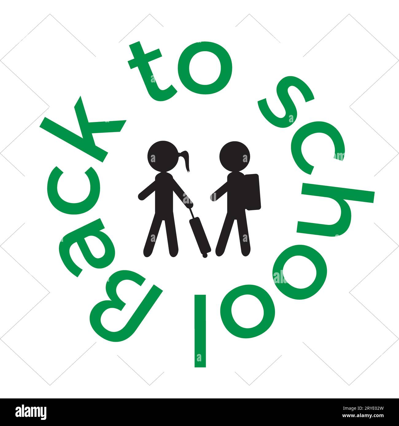 Concetto di ritorno a scuola. Illustrazione di silhouette figlio e vettore di testo Foto Stock