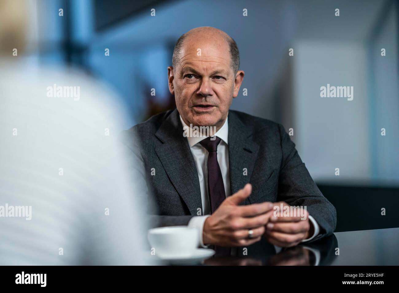 Berlino, Deutschland. 27 settembre 2023. Il Cancelliere federale Olaf Scholz ha registrato durante un'intervista il 27 settembre 2023 a Berlino credito: dpa/Alamy Live News Foto Stock