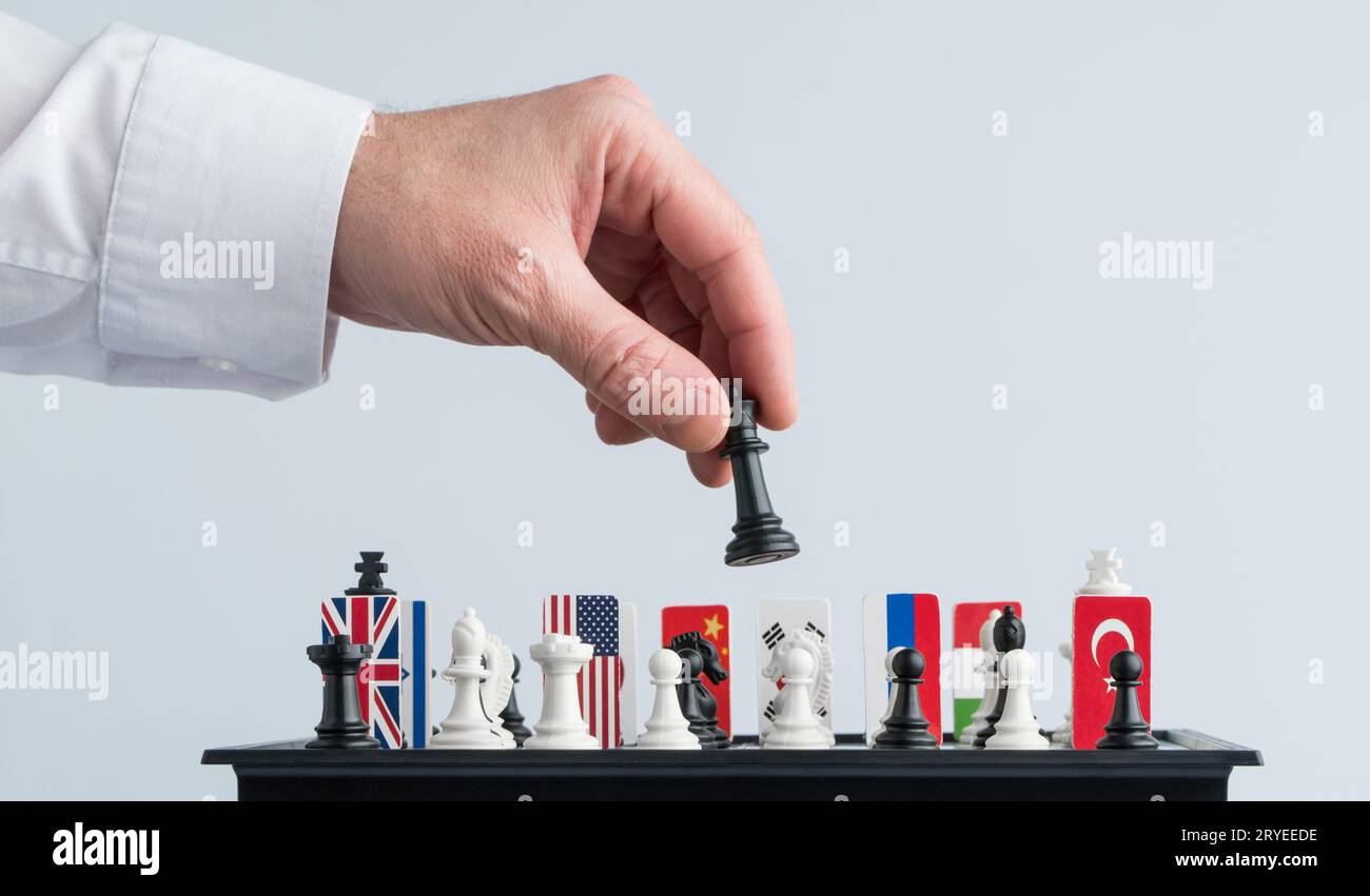 Scacchiera con bandiere di paesi Foto Stock