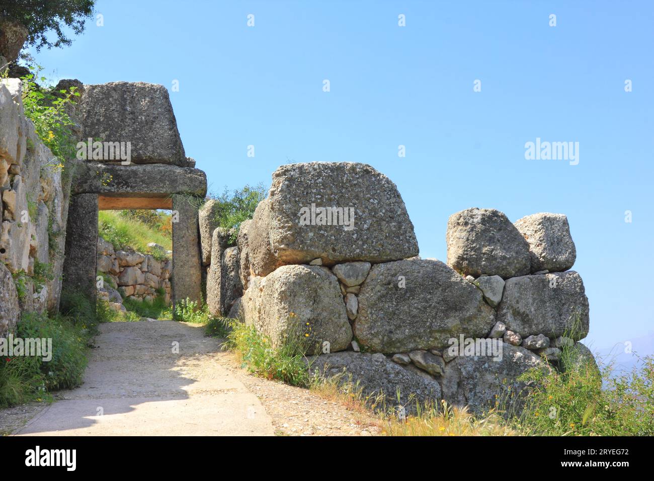 Porta nord nell'antica città greca di Micene Foto Stock