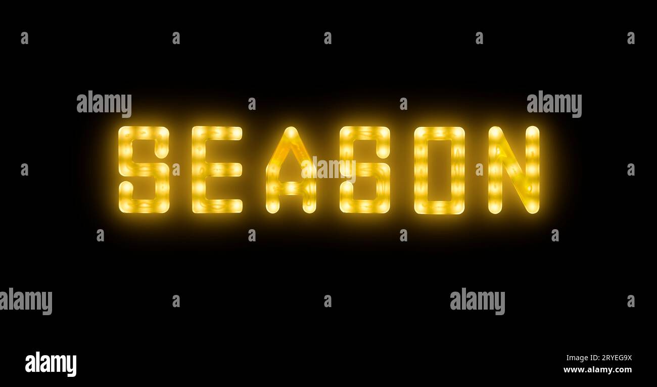 Colore giallo neon brillante a LED con il segno STAGIONALE nero Foto Stock