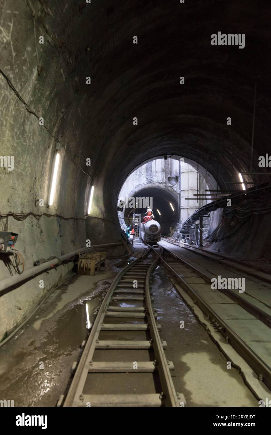 In un cantiere di tunnel ferroviario Foto Stock