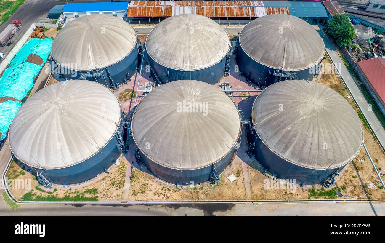 Vasca di fermentazione anaerobica del biogas in una centrale elettrica del biogas Foto Stock