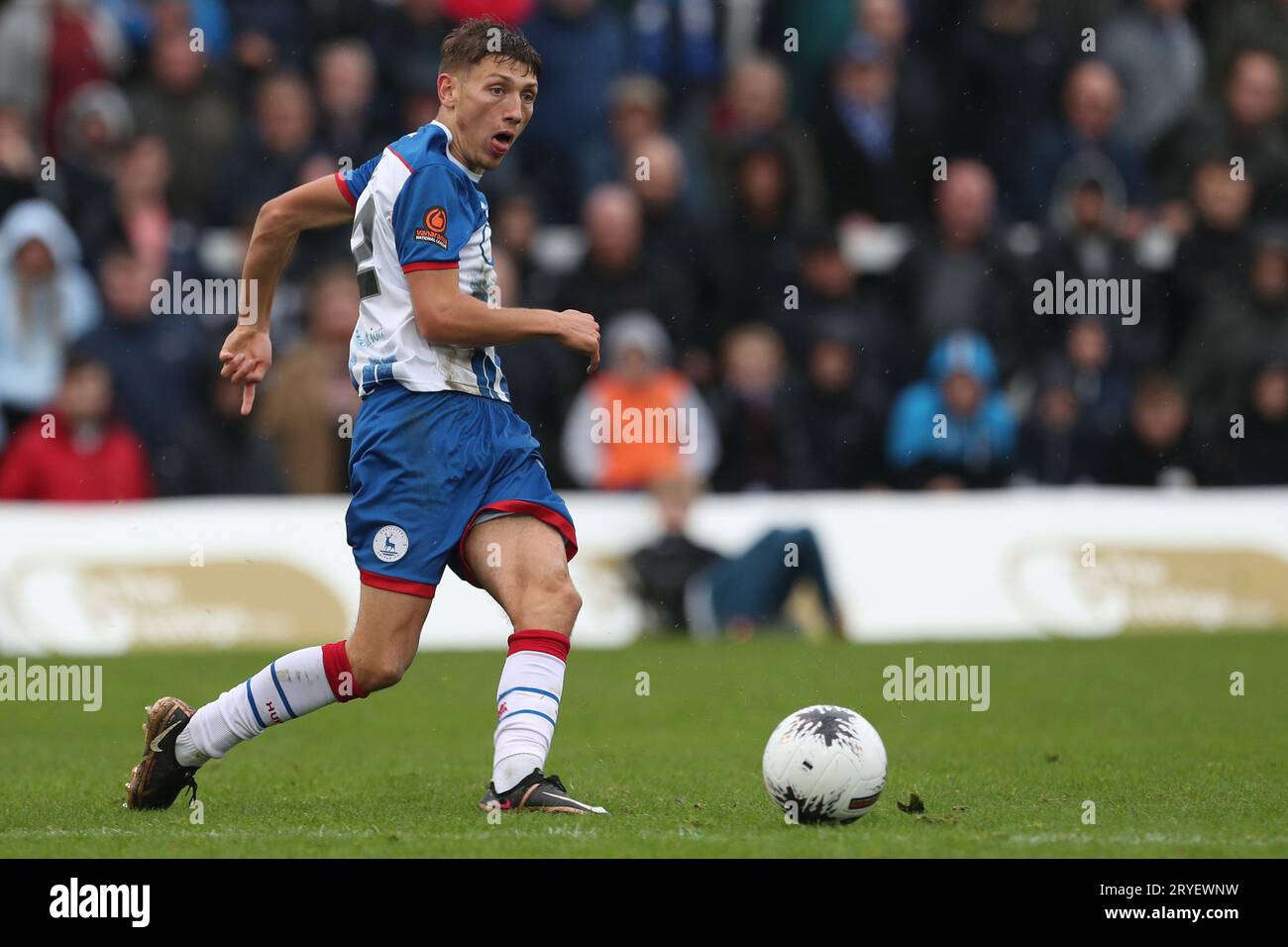 Joe Grey dell'Hartlepool United durante la partita della Vanarama National League tra Hartlepool United e Dorking Wanderers al Victoria Park, Hartlepool, sabato 30 settembre 2023. (Foto: Mark Fletcher | mi News) crediti: MI News & Sport /Alamy Live News Foto Stock