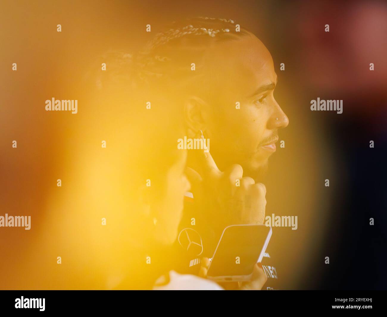Suzuka Grand Prix Circuit, 1 ottobre 2023: Lewis Hamilton (GBR) del team Mercedes ad un presser durante il Gran Premio di Formula 1 del Giappone 2023. Foto Stock