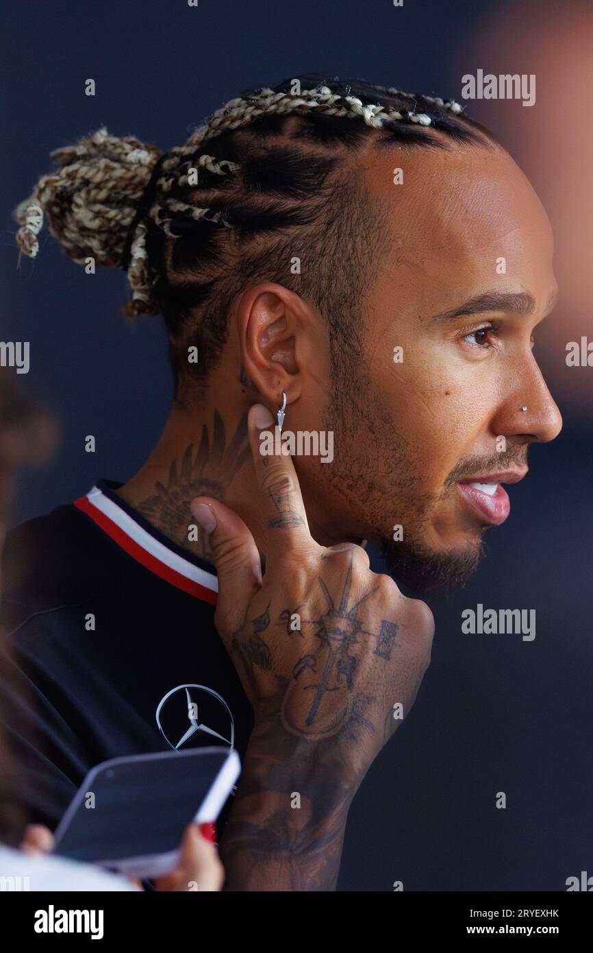 Suzuka Grand Prix Circuit, 1 ottobre 2023: Lewis Hamilton (GBR) del team Mercedes ad un presser durante il Gran Premio di Formula 1 del Giappone 2023. Foto Stock