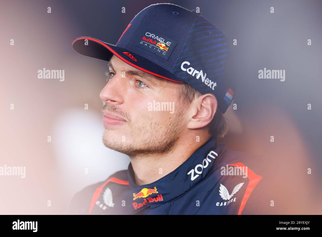 Suzuka Grand Prix Circuit, 1 ottobre 2023: Max Verstappen (NED) del team Red Bull durante un presser durante il Gran Premio di Formula 1 del Giappone 2023. Foto Stock