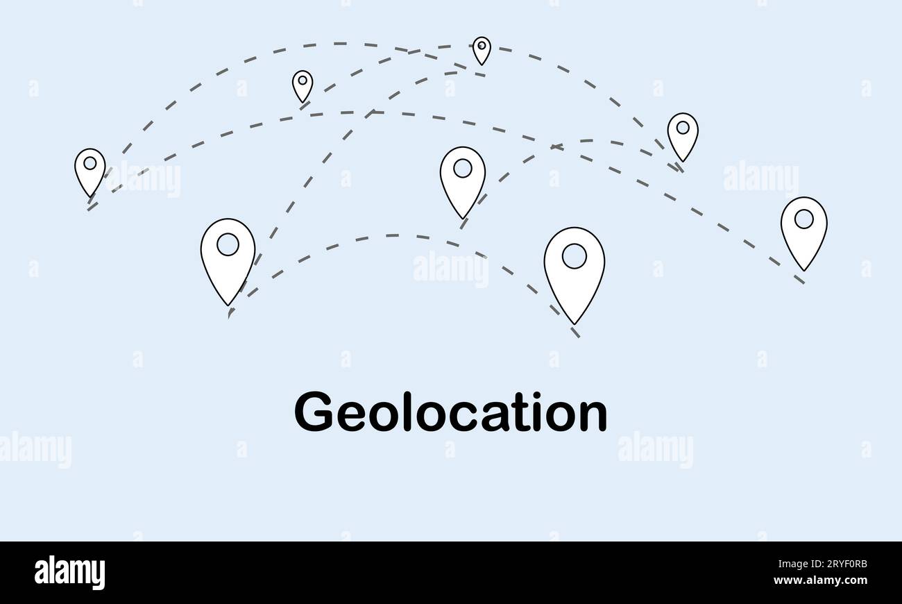 Marcatori (perni) e punti di instradamento. Percorso di marcia. Percorso di navigazione mappa della città. Geolocalizzazione. Illustrazione vettoriale. Concetto di banner, poster, pubblicità. Illustrazione Vettoriale