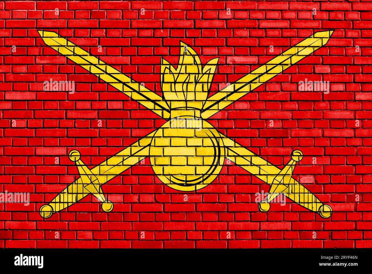 Bandiera delle forze terrestri della Federazione Russa dipinta su un muro di mattoni Foto Stock