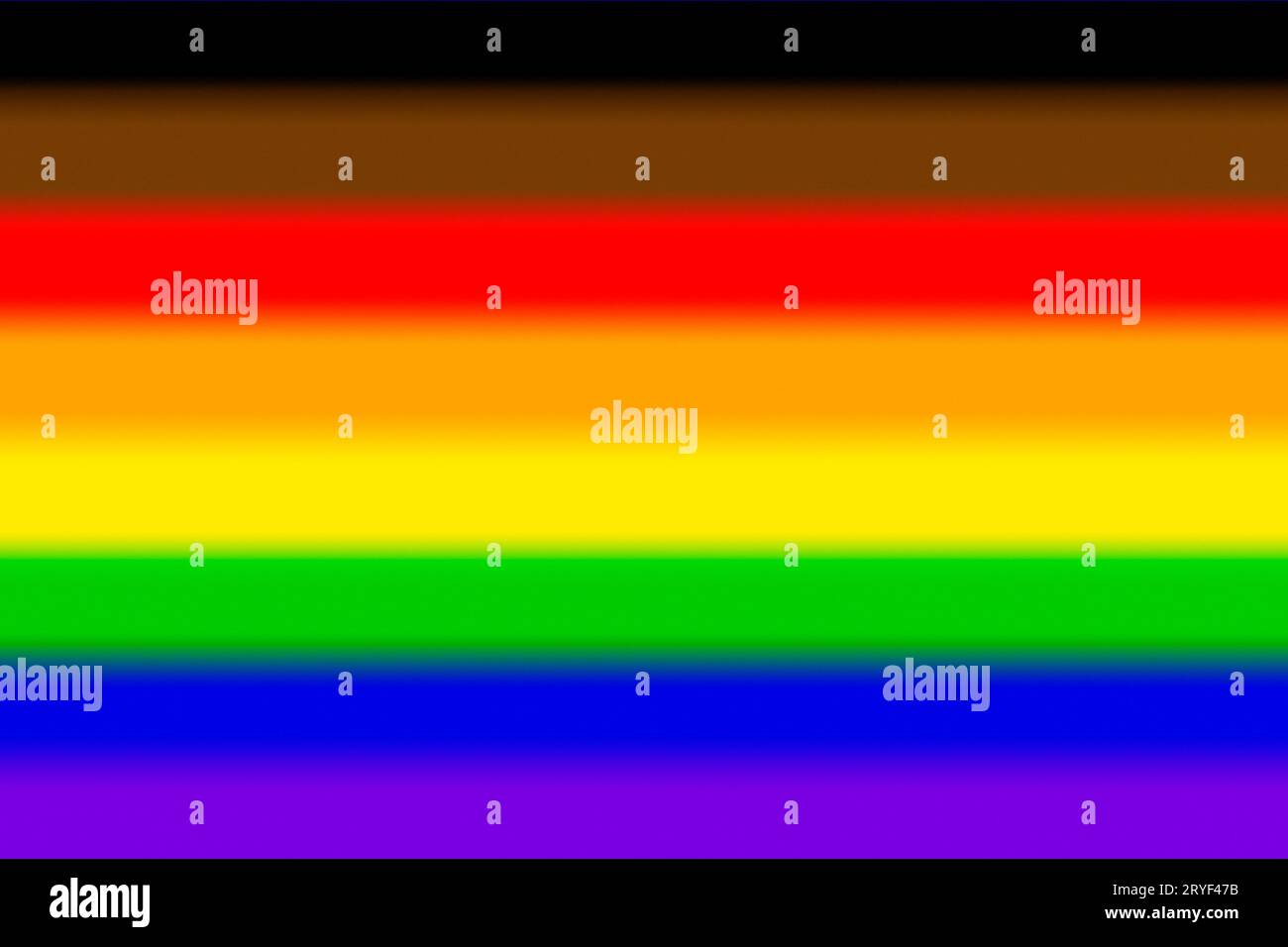 Nuova bandiera di orgoglio LGBTQ gradiente sfondo . Riprogettazione con strisce nere e marroni. Illustrazione digitale Foto Stock