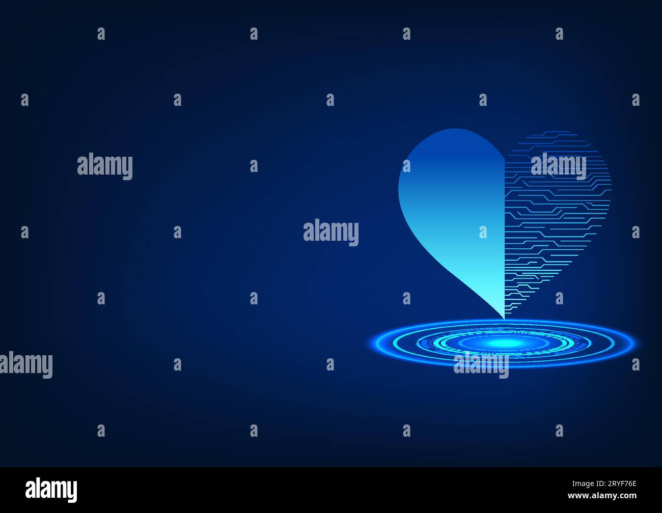 Tecnologia medica l'altra metà del cuore è un circuito stampato tecnologico. Posto sul cerchio tecnologico medicina moderna in cui organo artificiale Illustrazione Vettoriale