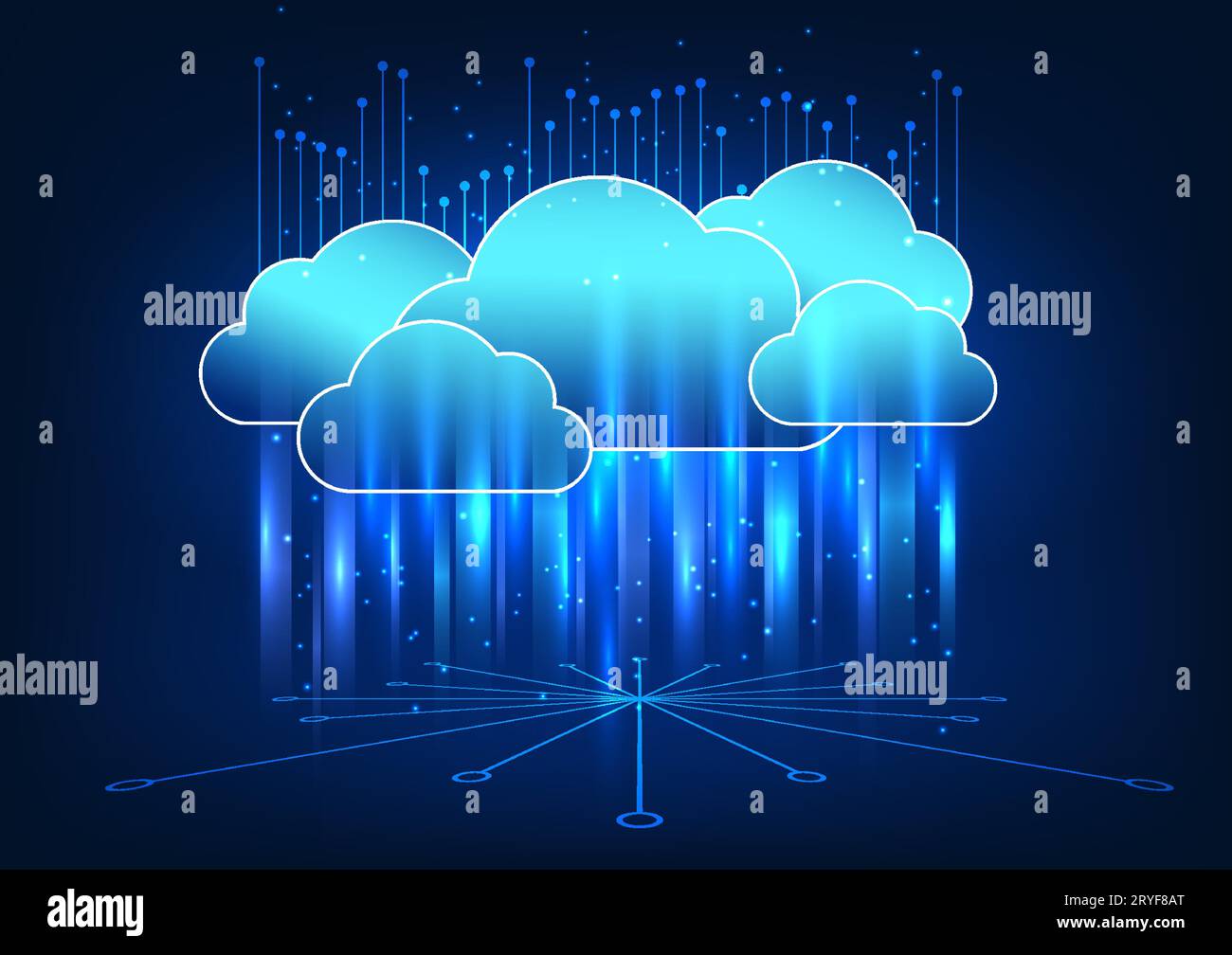 Tecnologia cloud esiste una scheda a circuito stampato collegata al cloud. Si riferisce alla tecnologia cloud utilizzata per archiviare i dati tramite Internet e inviarli Illustrazione Vettoriale
