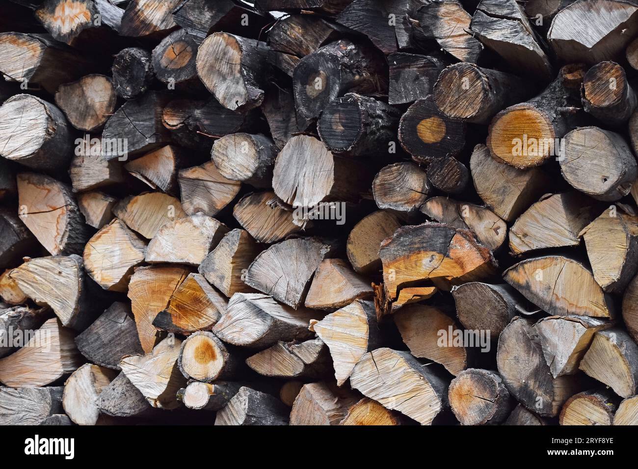 Pila di tronchi di legno di legna da ardere Foto Stock