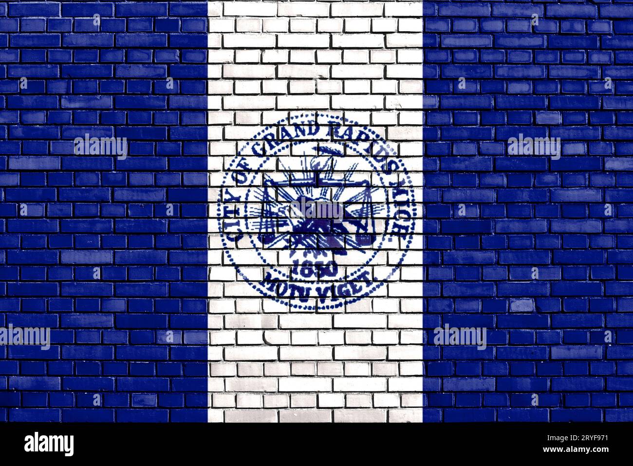Bandiera di Grand Rapids, Michigan dipinta su un muro di mattoni Foto Stock