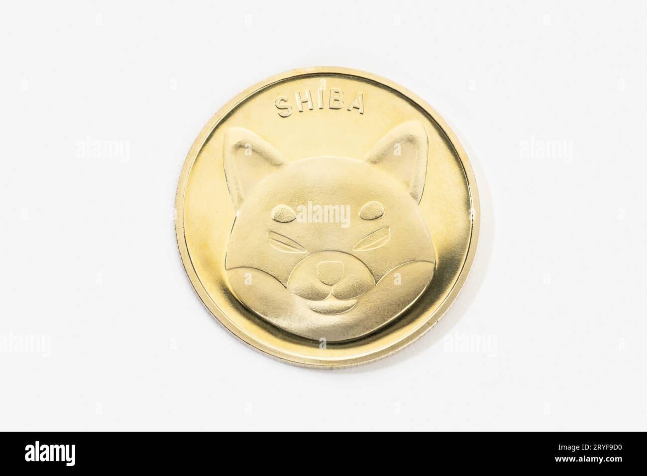 LA criptovaluta DELLA moneta DI SHIBA è isolata su sfondo bianco Foto Stock