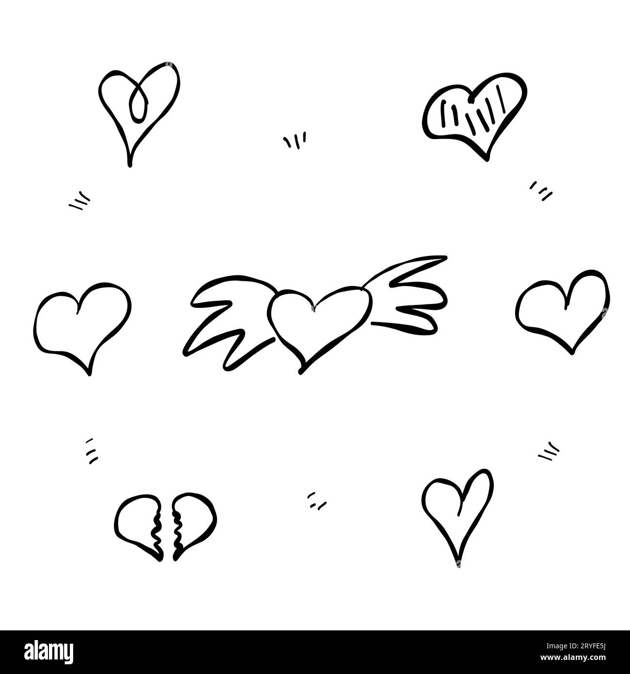 ali di cuore infranto elementi di set amore scarabocchio Illustrazione Vettoriale
