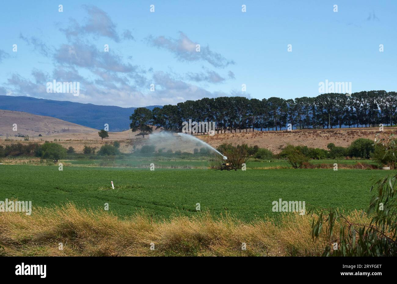 Vista verso est dal dado a Stanley, Tasmania. La città di Stanley e il porto proprio sotto. Il mare è incantevole, blu turchese, il lago è dietro. Foto Stock