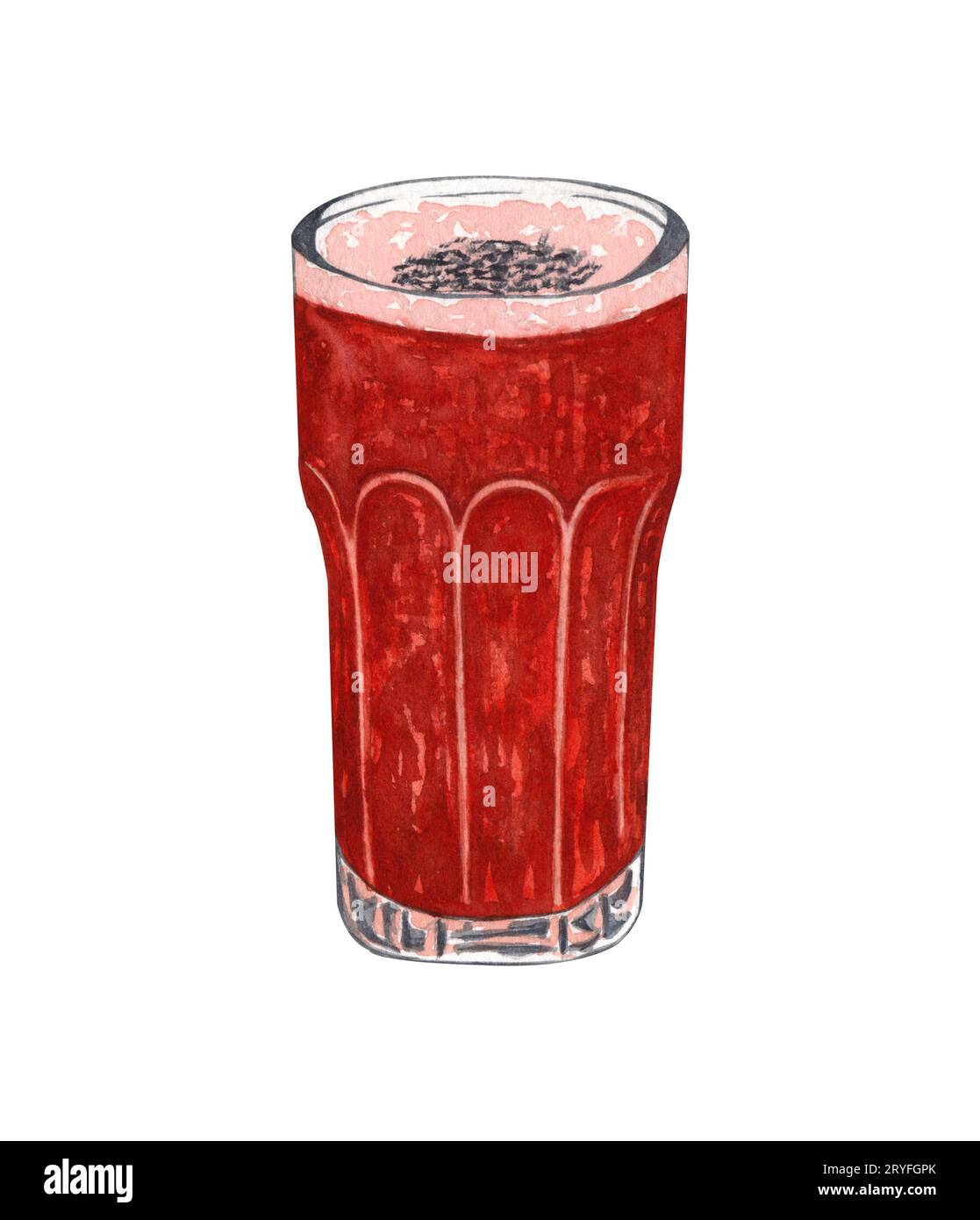 Acquerello disegnato a mano raffigurante la juise fresca estiva. Succo naturale sano isolato sullo sfondo bianco Foto Stock