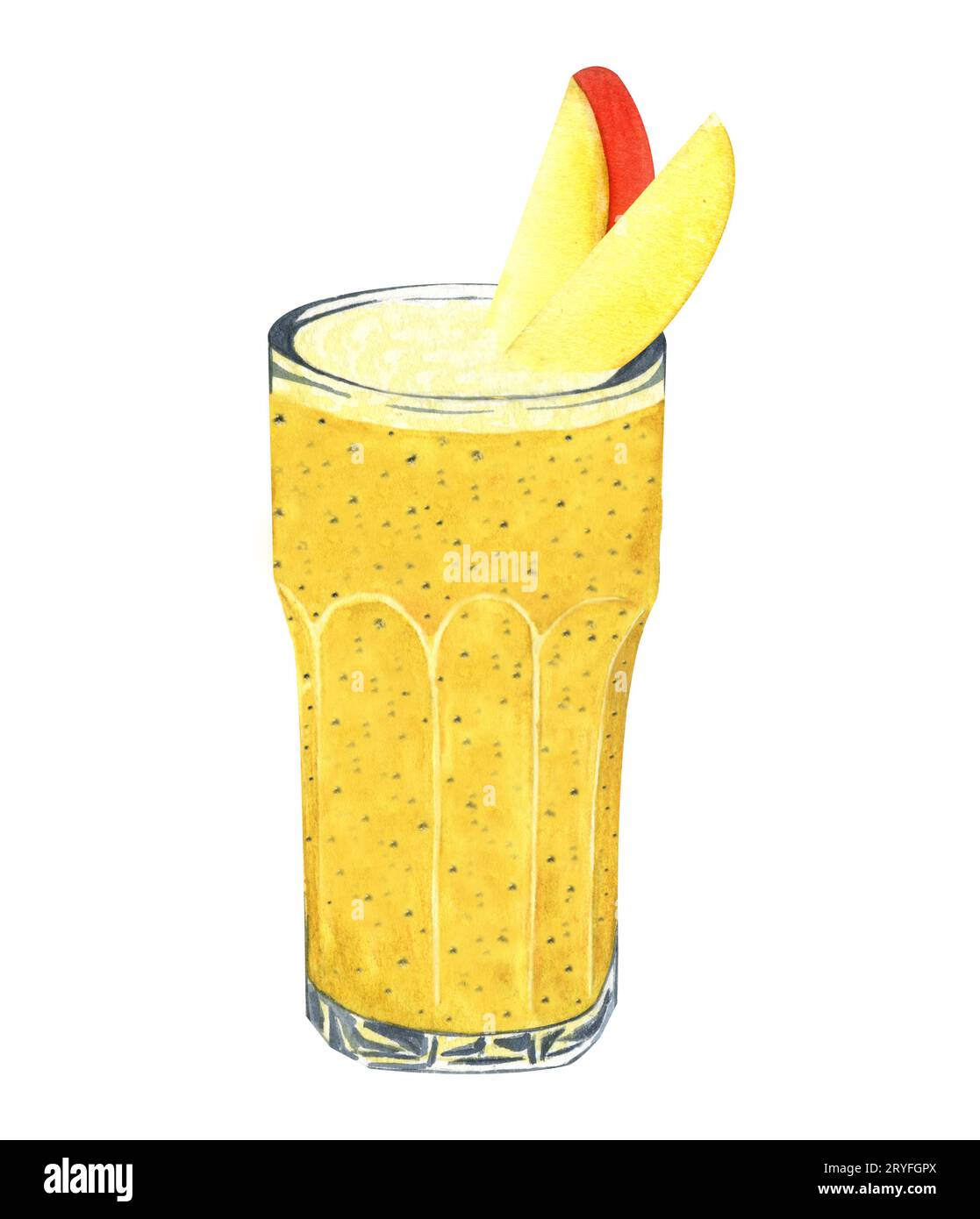 Acquerello disegnato a mano raffigurante la juise fresca estiva. Succo naturale sano isolato sullo sfondo bianco Foto Stock