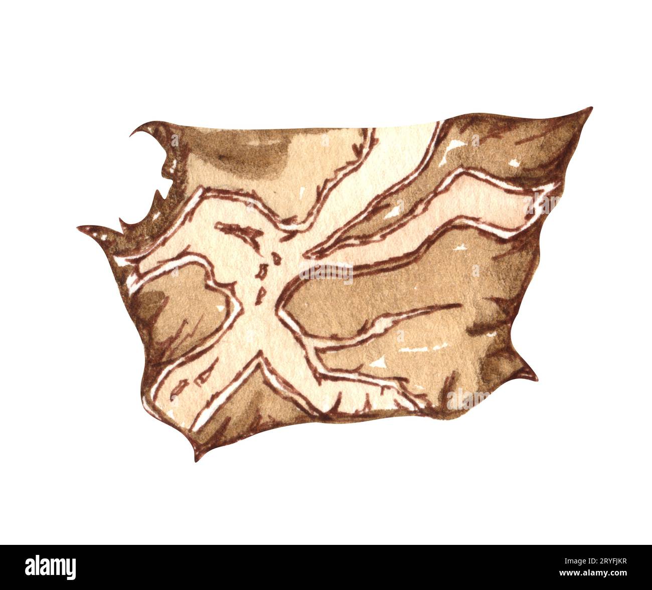 Illustrazione vecchia mappa acquerello vintage. Clipart nautico disegnato a mano Foto Stock