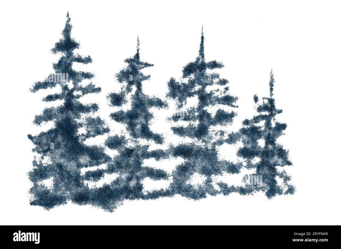 Sfondo ad acquerelli paesaggio disegnato di foresta nebbiosa, collina invernale. Natura selvaggia. Acquerello Foto Stock