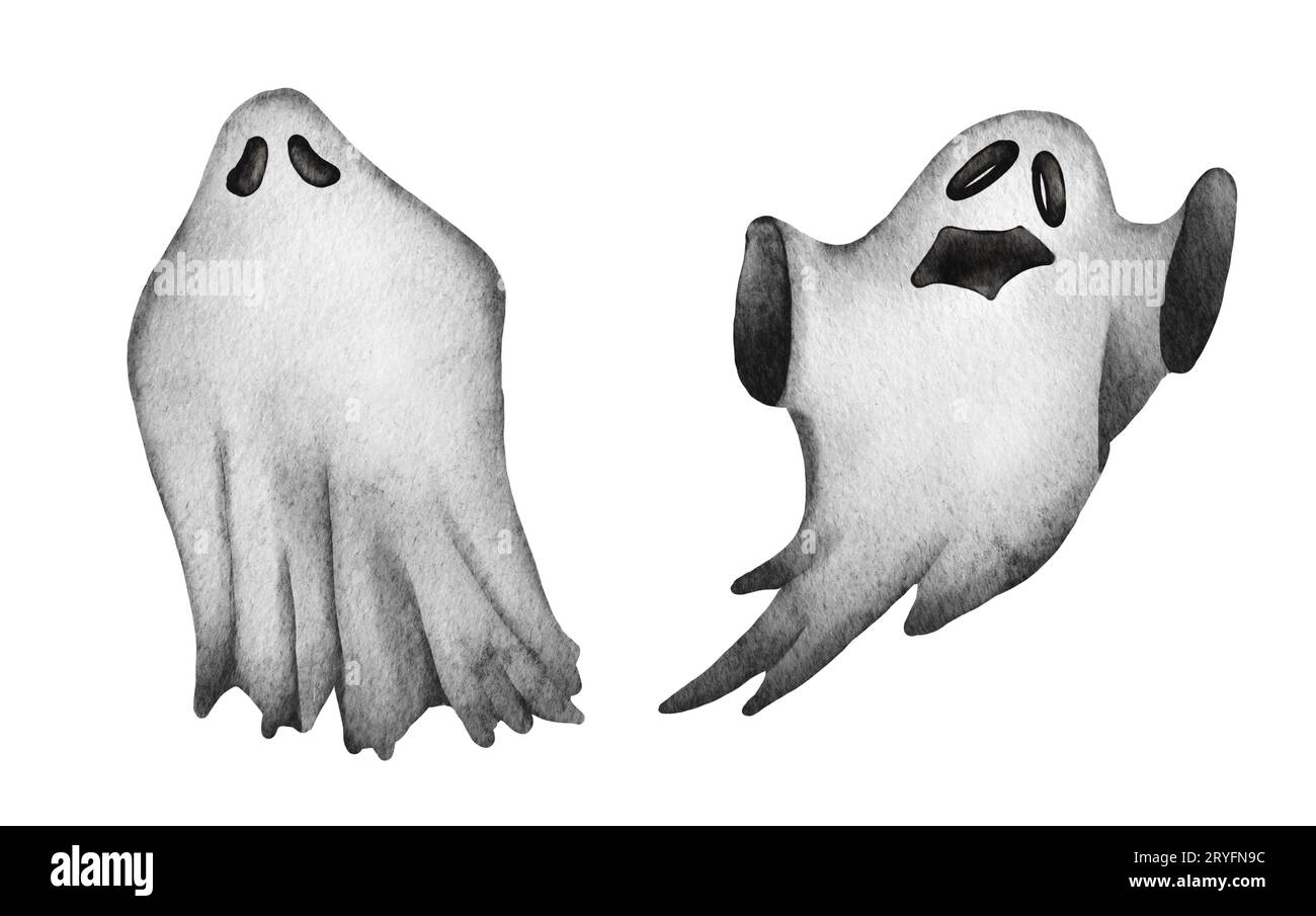 Acquerello fantasmi , grigio spaventoso diversi fantasmi per una festa felice di Halloween Foto Stock