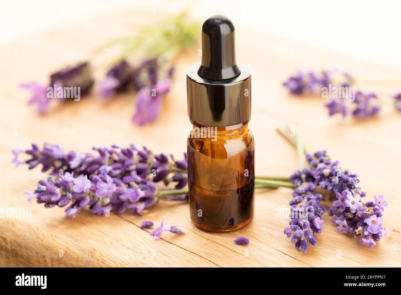 Olio essenziale di lavanda ancora vita. Rimedi a base di erbe Foto Stock