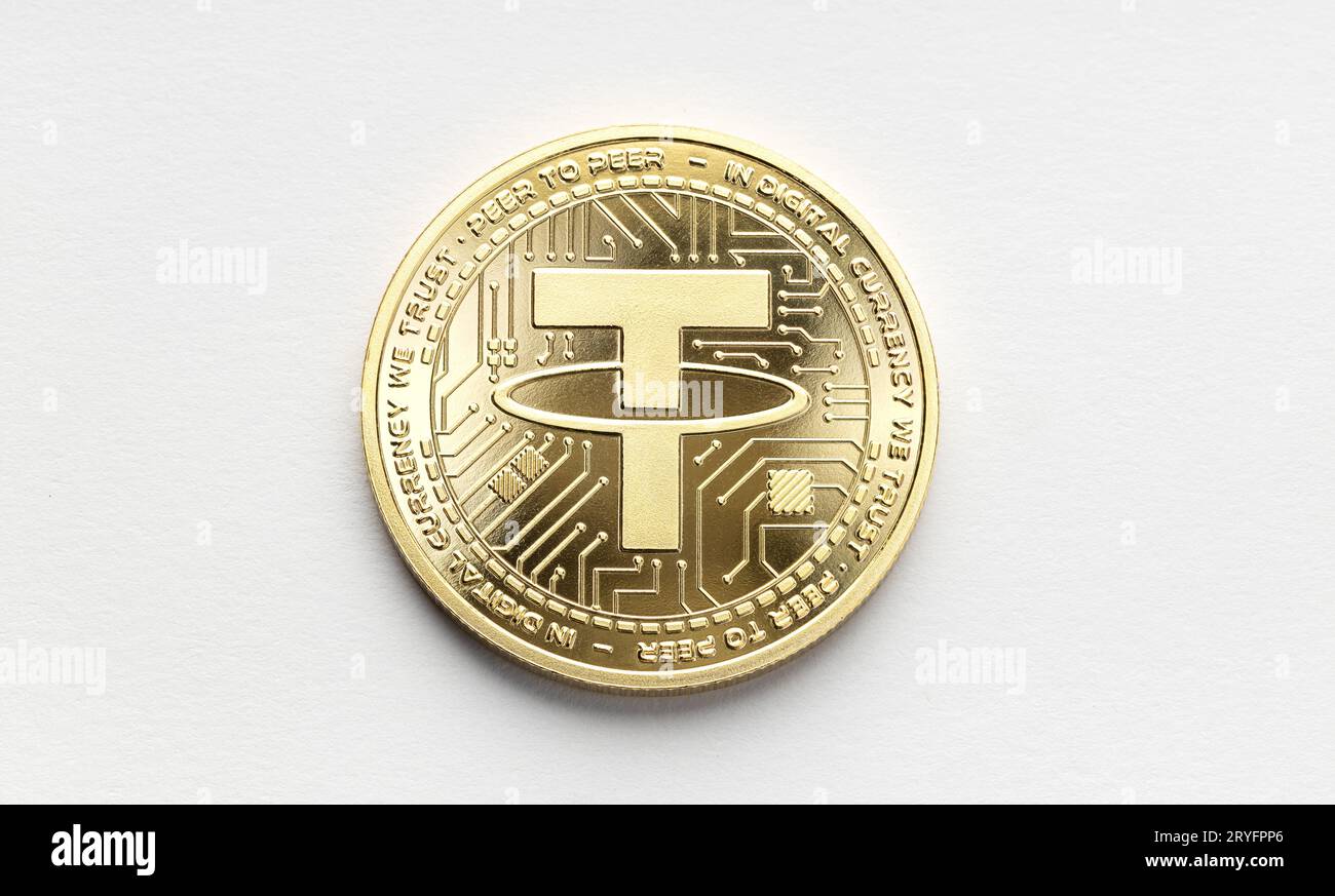 Moneta USDT isolata su sfondo bianco. Criptatura Foto Stock