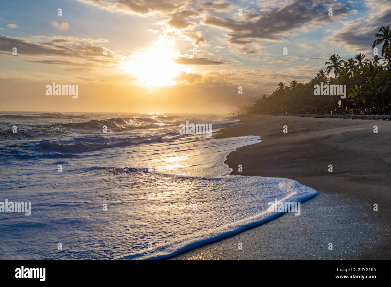 Splendida spiaggia caraibica all'alba. Spiaggia di Costeno sulla costa caraibica della Colombia Foto Stock
