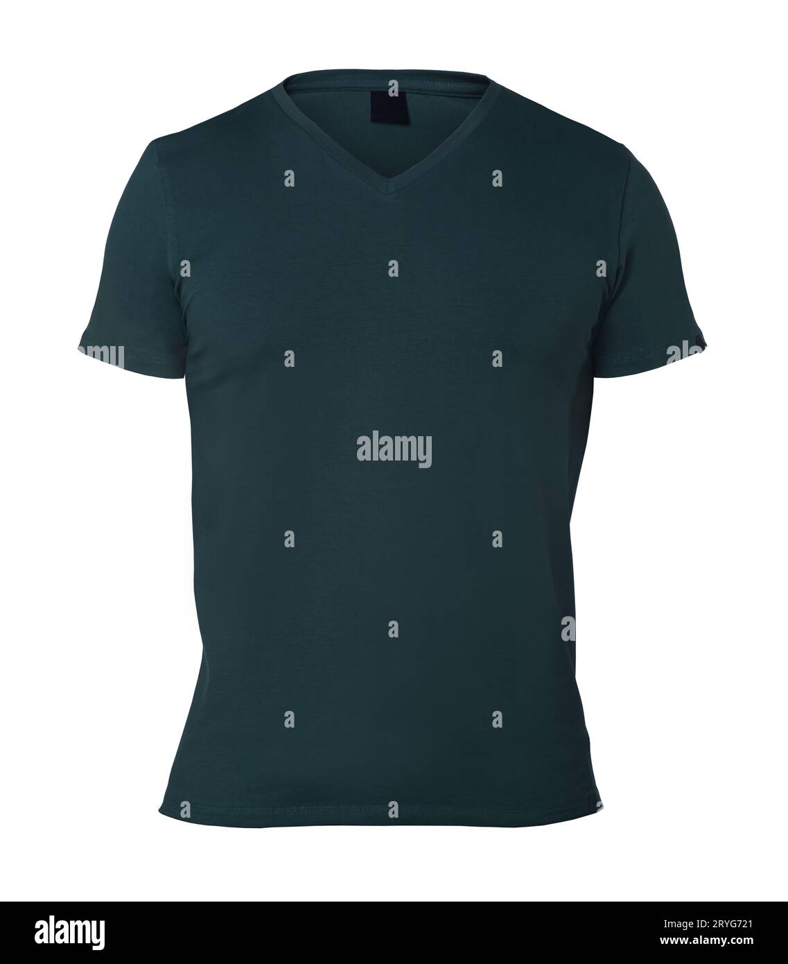 Una T-shirt nera isolata sul bianco Foto Stock