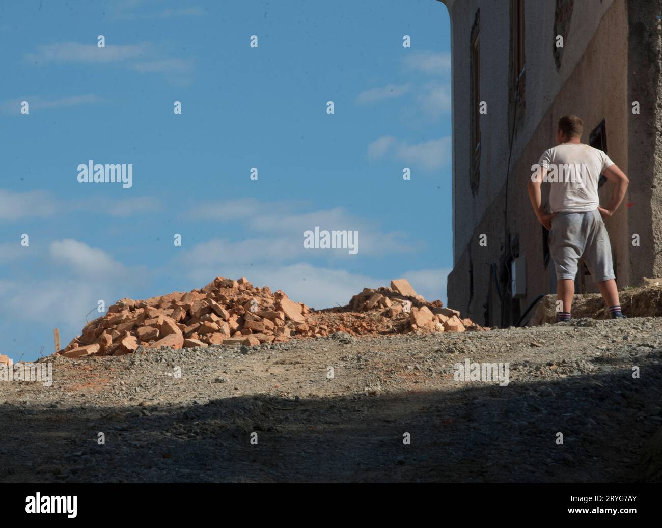 Lavori di demolizione e ristrutturazione in costruzione Foto Stock